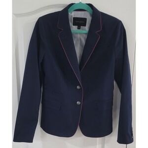 Banana Republic Women's Blue/w Red Piping Cotton Stretch 2 Button Blazer Size 8